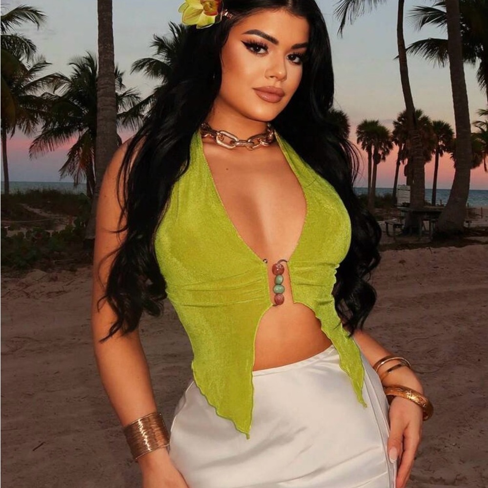 Fashion Nova Vibrant Green Halter Crop Top